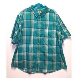 Mens Short Sleeve Shirt 3X Haband Travelers teal blue plaid checks Excellent EUC